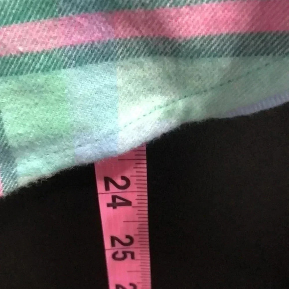 ThereABouts multi-plaid flannel like long sleeve button down top, Mint - Picture 9 of 10